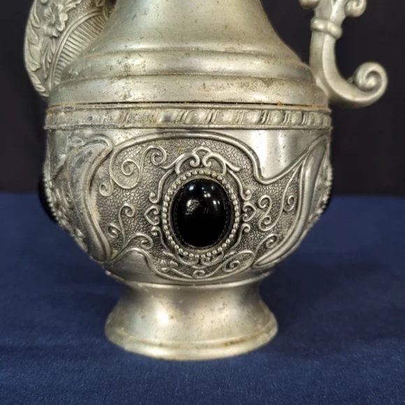 Vintage Pewter Ornate Pitcher with Inset Stones - Picture 2 of 12